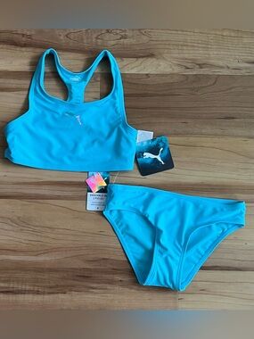 Puma Girls 2PC Racerback Swim Set Blue Size 6 NWT